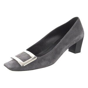 Roger Vivier Belle Buckle Grey Suede Pumps Kitten Heels Sz 5